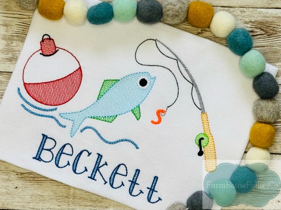 Boys Fishing Shirt, Fishing Bobber, Fish Monogram, Toddler Wildlife Outfit, Fishing Pole, Embroidered Shirt, Outdoors Shirt, Freshwater Fish