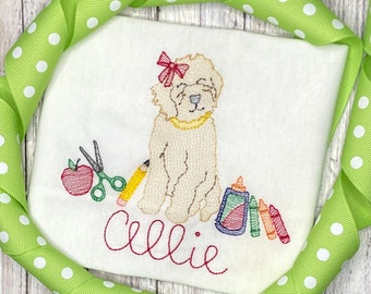 Girls Back to School Shirt, Toddler Dog Shirt, Goldendoodle Shirt, First Day of School Outfit, Embroidered School Shirt, School Picture
