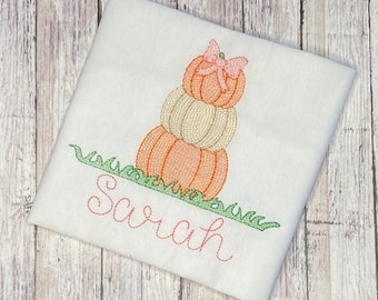 Girls Pumpkin Shirt, Toddler Fall Outfit, Embroidered Pumpkin Shirt for baby, Thanksgiving Shirt, Personalized Fall Shirt, Trio Pumpkin Tee