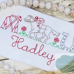 Camisa de carreras de caballos para niñas, camisa del Derby de Kentucky, carrera por las rosas, triple corona, caballo trifecta, camisa bordada, carrera de caballos, camisa de caballo