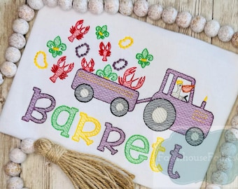 Boys Mardi Gras Tractor Shirt, Fat Tuesday Parade Shirt, Embroidered Toddler Mardi Gras Shirt, Mardi Gras with Dog Shirt, First Mardi Gras
