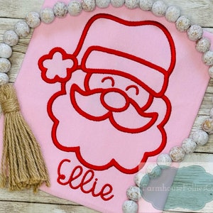 Camisa navideña de Papá Noel para niñas, camisa rosa de Papá Noel, camisa navideña bordada para niños pequeños, monograma navideño, primera Navidad para bebés, Papá Noel
