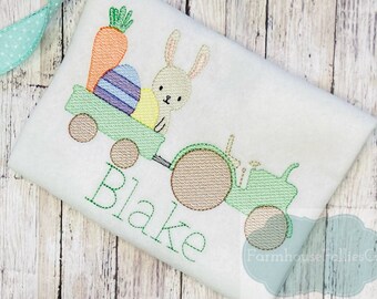 Boys Easter Tractor Shirt, Easter Bunny Embroidered, Toddler Easter Outfit, Baby Easter Shirt, Kids Spring Shirt, Easter Applique Shirt
