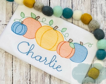 Boys Pumpkin Shirt, Personalized Fall Shirt with Name, Toddler Thanksgiving Outfit, Embroidered Pumpkin Patch Shirt for Kids and Baby
