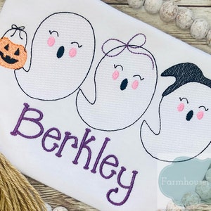 Girls Halloween Shirt, Ghost Trio Shirt, Trick or Treating Ghosts, Halloween Monogram, Halloween Trio, Halloween Embroidery, Custom Shirt