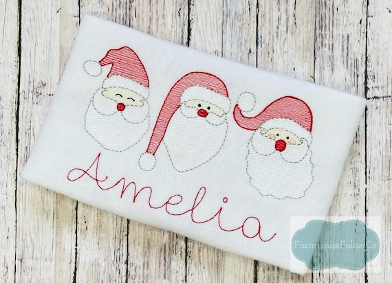 Girls Christmas Santa Shirt, Santa Claus Trio Shirt, Embroidered Holiday Shirt for Toddlers, Xmas Monogram, Baby First Christmas, Saint Nick