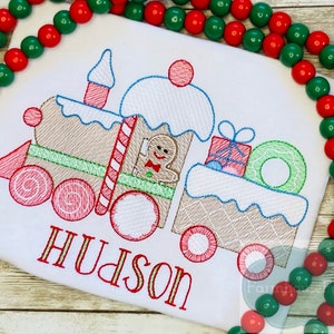 Boys Christmas Shirt, Christmas Train, Gingerbread Man and Train, Holiday Train Shirt, Vintage Christmas, Personalized Embroidered Shirt