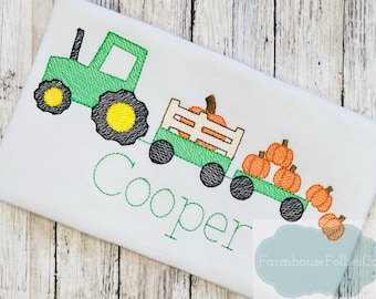 Boys Fall Pumpkin Shirt, Tractor and Pumpkin Shirt, Pumpkin Patch Outfit, First Thanksgiving, First Halloween, Personalized Embroidered Tee