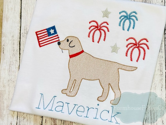 Boys 4th of July Shirt, Dog Shirt for Toddler, American Flag shirt, USA Fireworks Shirt, Baby's First Fourth, Embroidered Independence Day
