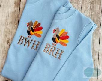 Boys Thanksgiving Shirt, Fall Monogram, Turkey Shirt, Boys Monogram Shirt, Mini Monogram,  Turkey Applique