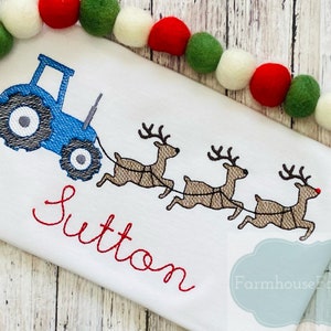 Boys Christmas Tractor Shirt, Reindeer Shirt, Toddler Holiday Outfit, Xmas Deer Shirt, Tractor Shirt for Toddlers, Tree Farm Embroidery