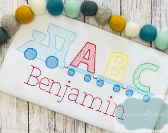 Boys Back To School Shirt, Train Shirt, ABC Shirt, Kindergarten Outfit, First Day of School, Monogram School Shirt, Education Shirt