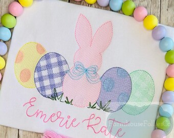 Girls Easter Egg Shirt, Pastel Easter Shirt, Personalized Easter Outfit for Toddlers, Sketch Embroidery Shirt, First Easter for Baby