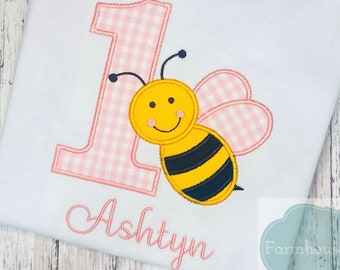 Girls Bumble Bee First Birthday Shirt, Beeday Party Outfit, Bee Day Shirt, Birthday TShirt, Personalized Embroidered Shirt, Toddler Birthday