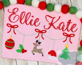 Girls Christmas Shirt, Merry and Bright, Pink Christmas Tree Shirt, Embroidered Holiday Shirt for Toddlers, Xmas Monogram, Mini Embroidery