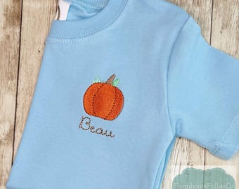 Boys Thanksgiving Shirt, Fall Monogram, Pumpkin Shirt, Boys Monogram Shirt, Mini Monogram,  Pumpkin Applique