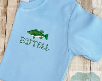 Boys Fishing Shirt, Large Mouth Bass, Name Shirt, Boys Mini Monogram Shirt, Personalized Shirt, Toddler Shirt, Sport Shirt