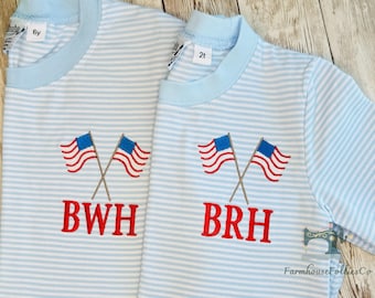 Camiseta para niños del 4 de julio, camiseta con la bandera estadounidense, camiseta con monograma para niños, primer 4 de julio del bebé, Día de la Independencia bordado, Día de los Caídos