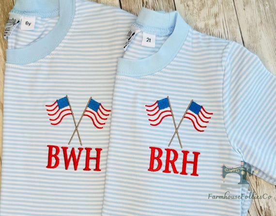 Boys 4th of July Shirt, American Flag shirt, Boys Monogram Shirt, Baby's First Fourth, Embroidered Independence Day, Memorial Day