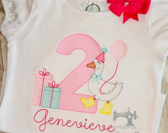 Girls 2nd Birthday Shirt, Two Silly, Goose Second Birthday, Girls Birthday, Bday Shirt,  Embroidered Birthday Outfit, Girl Goose