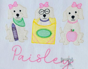 Personalized Back to School Shirt for Girls, Embroidered Dog Shirt, Goldendoodle Dog, Puppy Outfit, Custom School Shirt