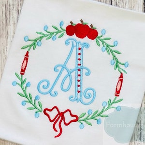 Back To School Monogram Shirt, Girls Monogram Shirt, First Day of School Outfit, Crayons and Apple Shirt, Kindergarten Outfit, PreK Shirt