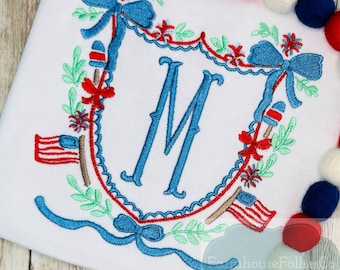 Girls 4th of July Monogram Shirt, Personalized Shirt for Toddlers, Embroidery for Girls, Red White and Blue Outfit, Custom Embroidered