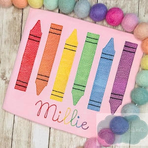 Girls Back To School Shirt, Crayon Banner Shirt, Kindergarten Outfit, First Day of School, Monogram School Shirt, Rainbow Crayons