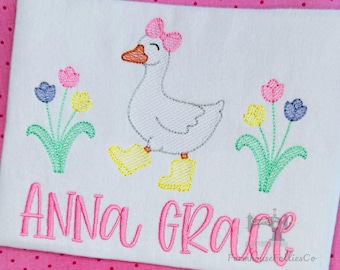 Personalized Duck Embroidered Shirt for Girls, Spring Easter Shirt, Custom Kids Shirt