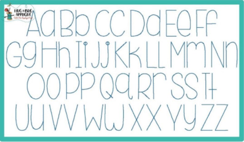 May include: A blue alphabet font with uppercase letters in a simple, hand-drawn style. The letters are outlined in blue and are set against a white background.