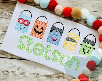 Boys Halloween Shirt, Candy Shirt, Jack O Lantern, Treat Bag, Halloween Monogram, Halloween Trio, Halloween Embroidery, Custom Shirt