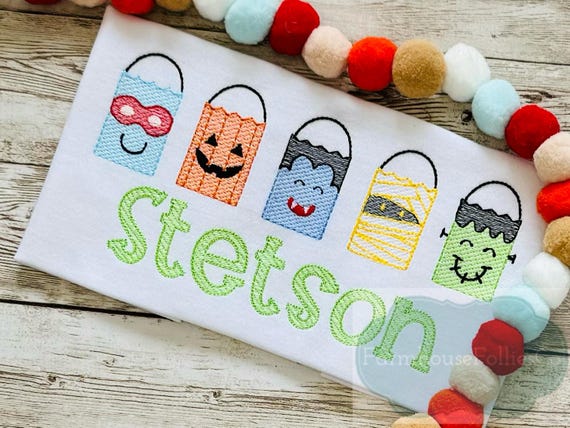 Boys Halloween Shirt, Candy Shirt, Jack O Lantern, Treat Bag, Halloween Monogram, Halloween Trio, Halloween Embroidery, Custom Shirt