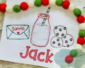 Boys Christmas Shirt, Christmas Cookie, Santa Letter, Milk and Cookies, Holiday Shirt, Embroidered Shirt, Xmas Shirt, Christmas Trio