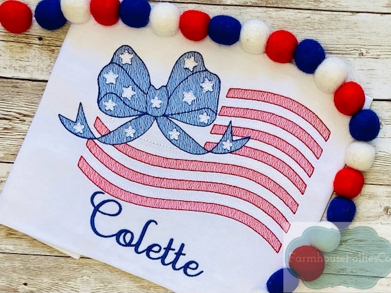 Girls American Flag Shirt, Toddler Patriotic Embroidered Shirt. Patriotic Outfit, Kids Fourth of July Shirt, Personalized 4th of July Shirts