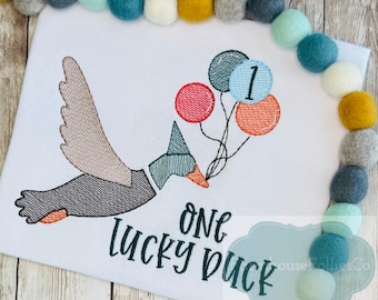 Boys 1st Birthday Shirt, One Lucky Duck, Duck First Birthday, Mallard Birthday, Hunting Birthday, Embroidered Shirt, Applique Shirt