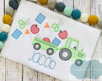Boys Back To School Shirt, Tractor Shirt, School Supplies, Kindergarten Outfit, First Day of School, Monogram School Shirt, Education Shirt