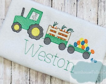 Boys Easter Tractor Shirt, Easter Bunny Embroidered, Toddler Easter Outfit, Baby Easter Shirt, Kids Spring Shirt, Easter Applique Shirt