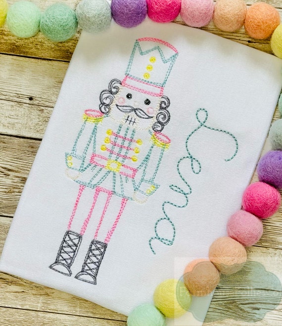 Girls Nutcracker Shirt, Toddler Christmas Shirt, Pink and Blue Nutcracker, Holiday Outfit, First Christmas, Xmas Tree, Embroidered Shirt