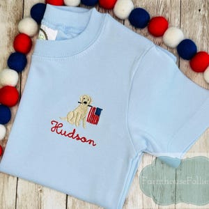 Boys 4th of July Shirt, Dog Shirt for Toddler, American Flag shirt, Boys Monogram Shirt, Baby's First Fourth, Embroidered Independence Day
