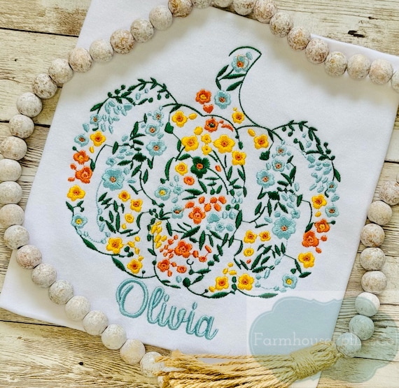 Girls Pumpkin Shirt, Floral Pumpkin, Toddler Fall Outfit, Pumpkin Patch Shirt, Thanksgiving Shirt, Personalized Embroidered Shirt