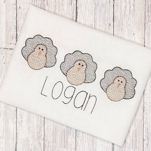 Boys Thanksgiving Shirt Turkey Trio, Three Turkeys, Toddler Thanksgiving Outfit, Personalized Embroidered Shirt, Baby's First Thanksgiving