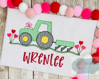 Girls Valentine Tractor Shirt, Embroidered Tractor Valentine Shirt, Farm Valentine Shirt for Toddler, Personalized Kids Valentine Shirt
