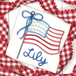Girls American Flag Shirt, Toddler Patriotic Embroidered Shirt. Patriotic Outfit, Kids Fourth of July Shirt, Personalized 4th of July Shirts