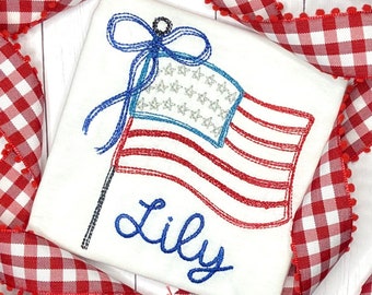 Girls American Flag Shirt, Toddler Patriotic Embroidered Shirt. Patriotic Outfit, Kids Fourth of July Shirt, Personalized 4th of July Shirts