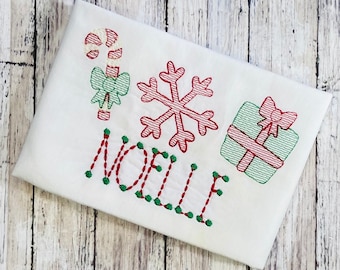 Monogrammed Candy Cane Snowflake Present Shirt, Embroidered Christmas for Girls, Toddler Holiday Outfit, Personalized Baby Christmas Shirt
