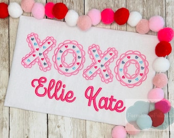 Girls XOXO Valentine Shirt, Personalized Valentine Shirt for Girls, Embroidered Valentine Top with Name