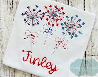 Girls 4th of July Shirt, Sparkler Outfit for Toddler, Firework Shirt, Independence Day Shirt, Embroidered USA Shirt, American Shirt
