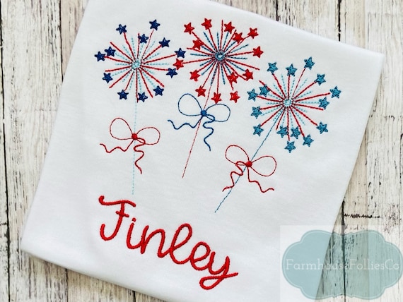 Girls 4th of July Shirt, Sparkler Outfit for Toddler, Firework Shirt, Independence Day Shirt, Embroidered USA Shirt, American Shirt