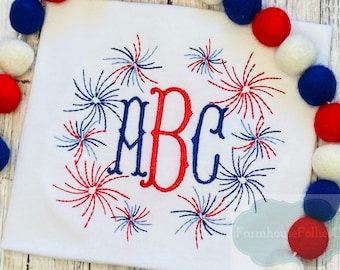 Girls 4th of July Monogram Shirt, 4th of July Shirt, Toddler 4th of July, Fourth of July Monogram, Patriotic Shirt, Red White and Blue Shirt