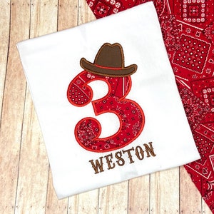 Boys Birthday Cowboy Shirt, Third Birthday Outfit, Rodeo TShirt, 3rd Birthday Top, Personalized Birthday Shirt, Western Bday Party Shirt